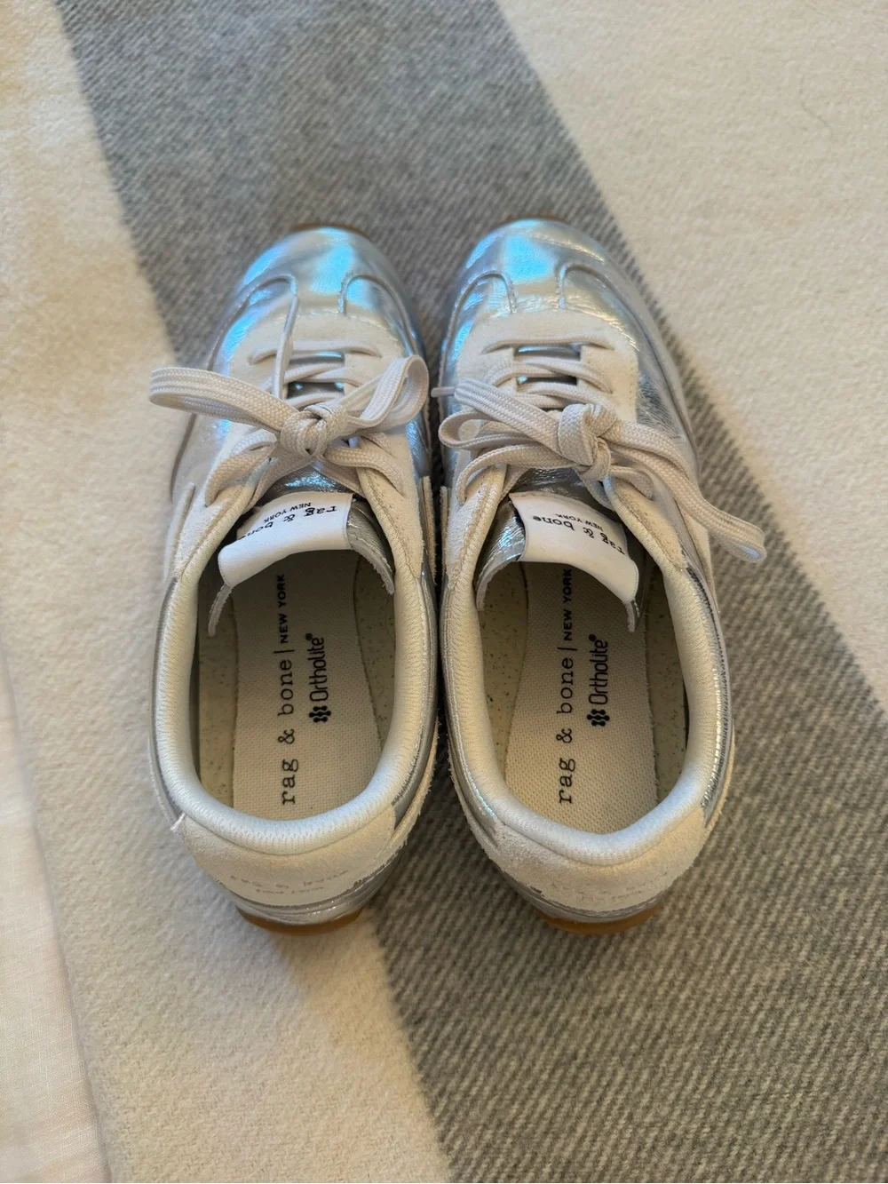 rag & bone Silver Metallic Leather Lace-Up Sneakers